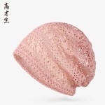 春夏季套头帽蕾丝女生单层镂空网孔透气防晒大脸显瘦堆堆帽包头帽
