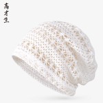 春夏季套头帽蕾丝女生单层镂空网孔透气防晒大脸显瘦堆堆帽包头帽