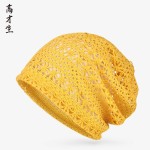 春夏季套头帽蕾丝女生单层镂空网孔透气防晒大脸显瘦堆堆帽包头帽
