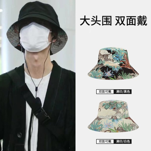 大头围渔夫帽子男潮冬季大帽檐百搭遮脸盆帽显脸小大码遮阳帽显瘦