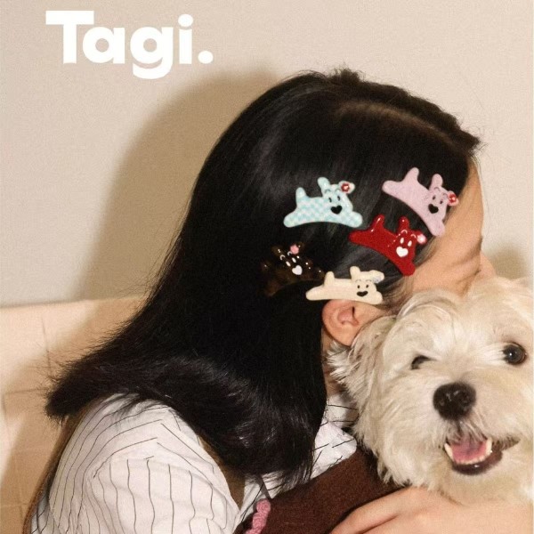 Tagi.《哈哈》haha小狗钻石亚克力无痕刘海边夹可爱发夹