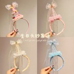 网红生日帽头纱发箍 女童生日派对氛围感头饰 拍照道具现货批发
