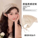 高级感时尚新款白色蕾丝头巾发带女遮跨显瘦屁帘百搭镂空三角巾
