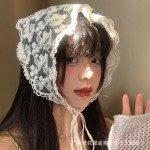 高级感时尚新款白色蕾丝头巾发带女遮跨显瘦屁帘百搭镂空三角巾