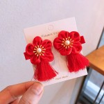 红色节日新年套装国风流苏发夹儿童发饰婴幼儿包布夹边夹春节卡装