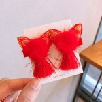 红色节日新年套装国风流苏发夹儿童发饰婴幼儿包布夹边夹春节卡装