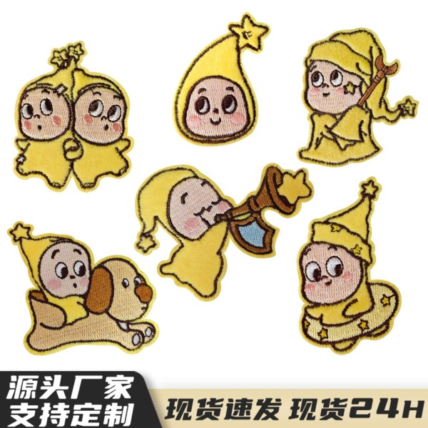 新款卡通星星人刘海贴发卷带魔术贴刺绣布贴可爱头发夏天固定