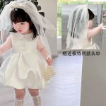 女童白色公主裙周岁礼服春季新款儿童生日花童蓬蓬裙头纱连衣裙