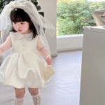 女童白色公主裙周岁礼服春季新款儿童生日花童蓬蓬裙头纱连衣裙