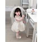 女童白色公主裙周岁礼服春季新款儿童生日花童蓬蓬裙头纱连衣裙
