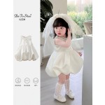 女童白色公主裙周岁礼服春季新款儿童生日花童蓬蓬裙头纱连衣裙