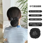 头花女网兜护士发网银行空姐职业蓝色简约盘头发头饰工作发饰2025