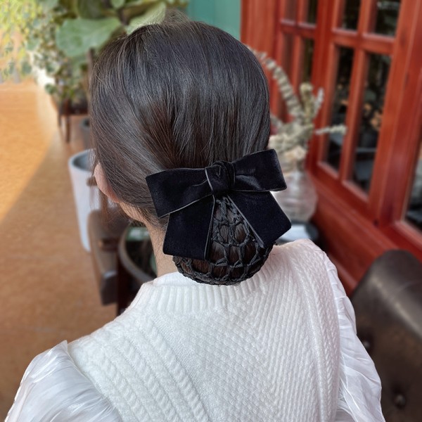 职业头花女护士发网黑色丝绒蝴蝶结银行空姐工作盘发网兜韩版饰品