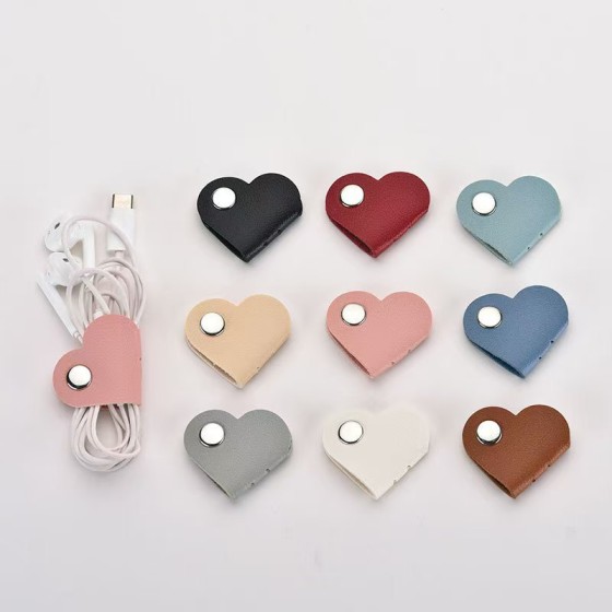 跨境桌面耳机数据线音频线电源线绕线器线收纳袋爱心皮质迷你绑带