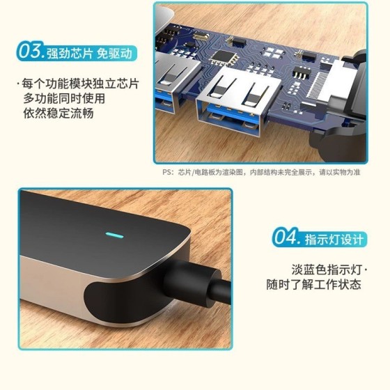 Type-c六合一usbhub3.0分线器带PD100W充电和多功能扩展器拓展坞