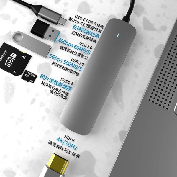 Type-c六合一usbhub3.0分线器带PD100W充电和多功能扩展器拓展坞