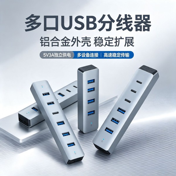 USB3.0分线器7口/4口电脑扩展带电源集线器3.0HUB台式 外接供电