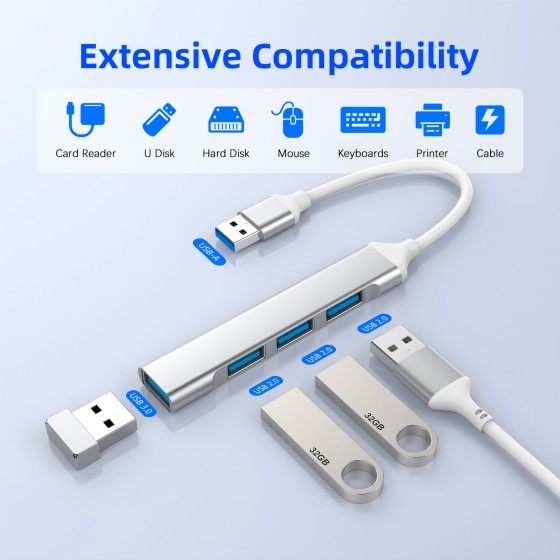 USB3.0一拖四拓展坞手机电脑游戏机USB HUB连U盘鼠键打印机集线器
