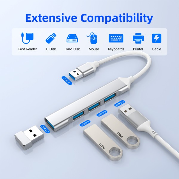 USB3.0一拖四拓展坞手机电脑游戏机USB HUB连U盘鼠键打印机集线器