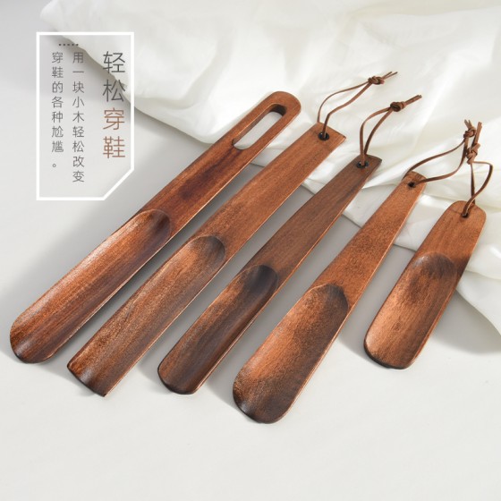 酒店用品胡桃木色实木质鞋拔子长柄鞋拔提鞋器穿鞋器鞋把子鞋抽