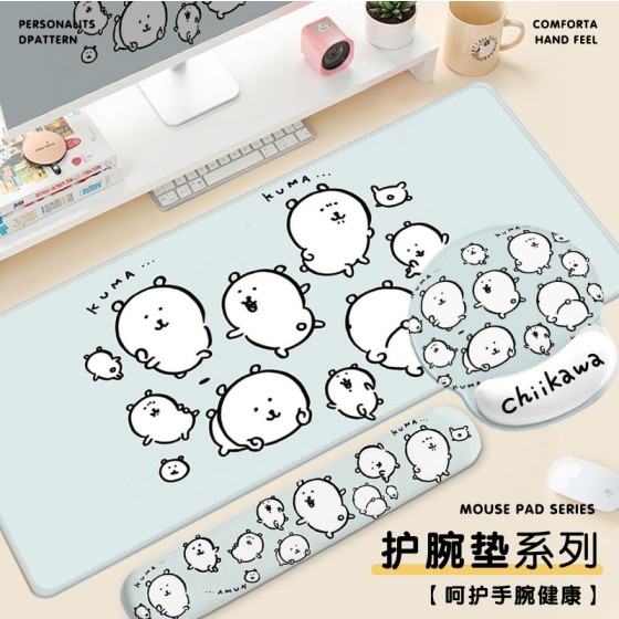 自嘲熊创意鼠标垫整套柔软办公防滑橡胶护腕垫键盘手托桌垫单面