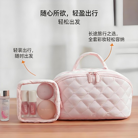 跨境现货化妆包大容量子母包两件套旅行洗漱包手提化妆包便携外出