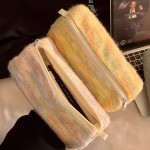 彩色圆筒毛绒针织笔袋小清新大容量初高中女生文具铅笔盒化妆包