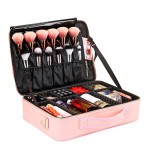 专业隔板粉色PU皮化妆包化妆品收纳跟妆美甲纹绣手提化妆箱大容量