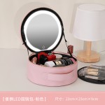 带镜子LED灯圆形化妆包大容量手提出差旅行便携化妆品收纳包 （含认证）