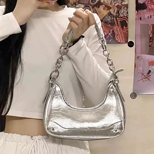 包包女亮银甜酷辣妹腋下包链条手提包女包小众高级感单肩包斜挎包
