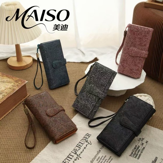 MAISO新款rfid防盗刷三折钱包女卡包超纤pu浮雕手拿证件手机钱包