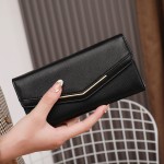 女士钱包长款三折拼接女式时尚多卡位皮革韩版跨境油蜡皮大容量潮