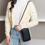 跨境2025新款荔枝纹软皮竖款拉链手机包大容量女士单肩包斜挎小包