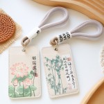 莲花竹子中国风古风双卡位皮质卡套校牌学生校园公交卡饭卡卡包