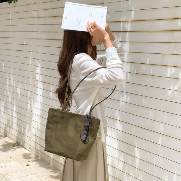 秋冬麂皮绒水桶包时尚小众菜篮子通勤托特包大容量复古单肩包包女