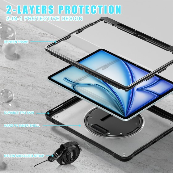 适用iPad Air13 2025平板保护套Pro11 M4旋转手带 防摔支架三防壳