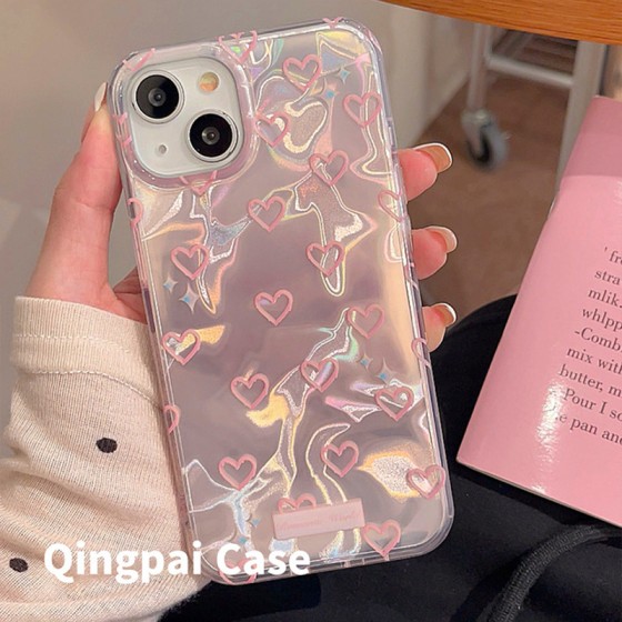粉粉爱心FYD水波纹适用苹果17AIR镭射褶皱女iphone16promax手机壳