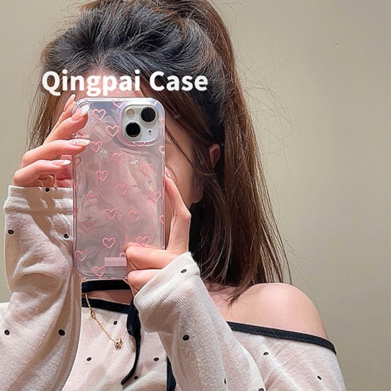 粉粉爱心FYD水波纹适用苹果17AIR镭射褶皱女iphone16promax手机壳