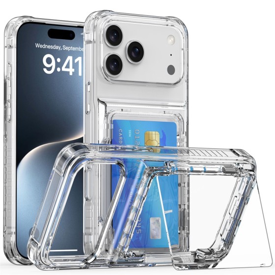 适用苹果18手机壳透明 17ProMax翻盖支架插卡iPhone16高级保护套5