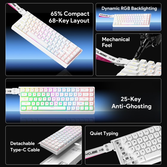 FURYCUBE IP68S有线键盘机械手感静音办公电竞便携飘带小配列键盘
