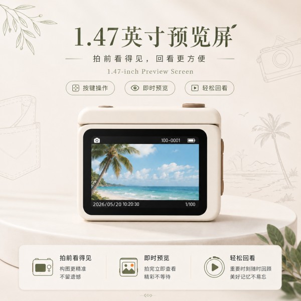 新款跨境迷你拇指相机口袋背包挂件便携Vlog可拍照录像学生党随身