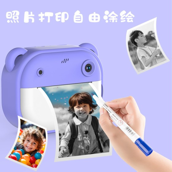 外贸跨境新款儿童拍立得照相机双镜头拍照直接打印高清照相机录像