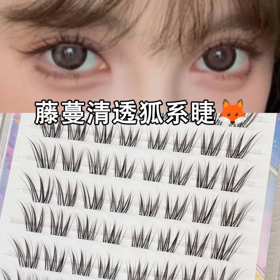 免胶黑棕色藤蔓猫爪假睫毛氛围感自然狐系斜飞仿真分段式眼睫毛