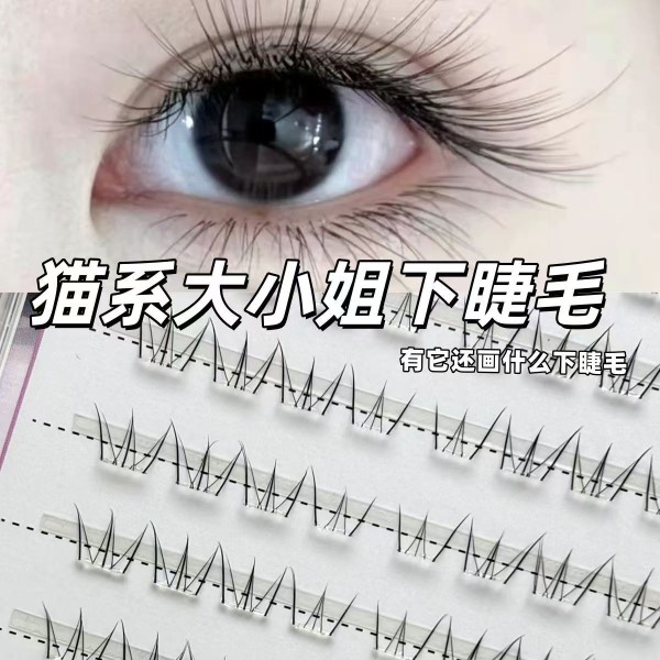 免胶猫系漫画睫毛自然假睫毛单簇浓密分段嫁接透明大小姐下睫毛