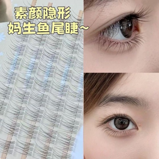 全新透明鱼尾免胶假睫毛分段超自然单簇日常新手素颜仿真辅助工具
