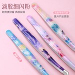 现货uv印滴胶闪粉睫毛夹子 手帐镊子1.5厚金羽海豚夹造景贴纸镊子