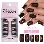 猫眼穿戴甲甲片简约纯色假指甲美甲甲片梯形杏仁穿戴指甲32片盒装