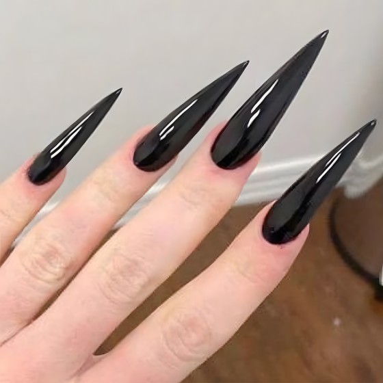 欧美长尖甲片暗黑辣妹穿戴假指甲可拆卸纯色美甲甲片false nails