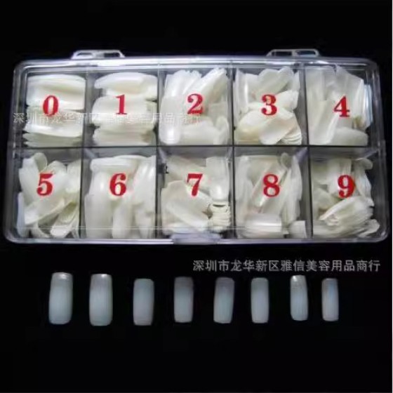 批发美甲工具成品500片盒装自然色透明白色指甲片全贴法式假指甲