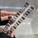 预制甲栗子蓝格纹中方穿戴美甲秋冬新款纯欲轻奢风30片全码假甲片